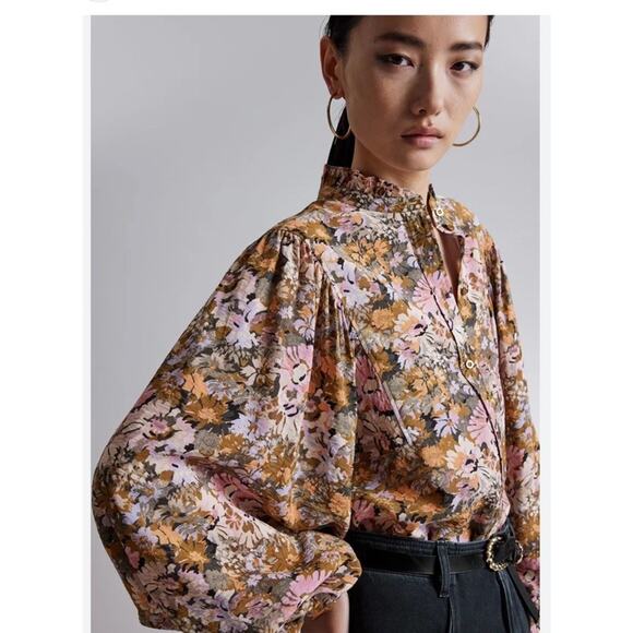 & Other Stories Shirt Womens Size Large Frill Collar Blouse Puff Peasant Sleeves - Picture 1 of 11